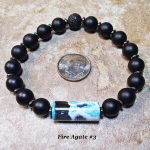 Snowy Winter Nights! Stunning Fire Agate Stretch Bracelet for 7" Wrists